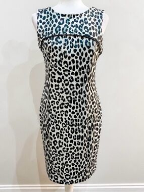 Michael Kors Black and White Leopard Print Sheath Dress